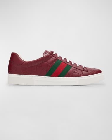 Gucci Men's Ace GG Embossed Leather Low-Top Sneakers