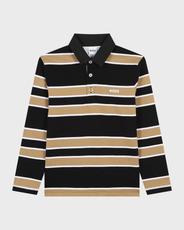 BOSS Boy's Striped Logo-Print Polo Shirt, Size 4-5