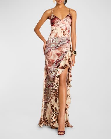 Retrofete Raelynn Backless Slit Maxi Silk Dress