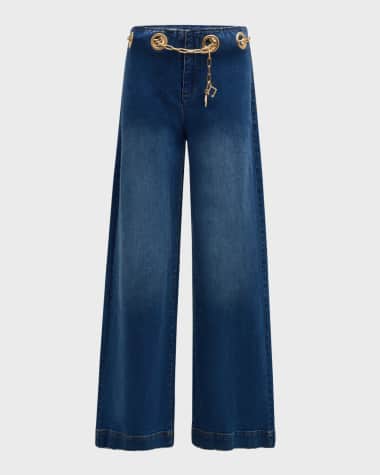Cult Gaia Sydney Belted Grommet Wide-Leg Denim Pants