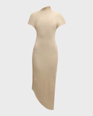 Cult Gaia Chrysta Asymmetric Mock-Neck Cotton Knit Midi Dress