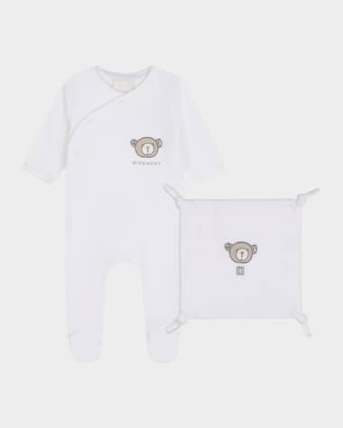 Givenchy Kid's Embroidered Logo-Print Two-Piece Footie Set, Size Newborn-6M