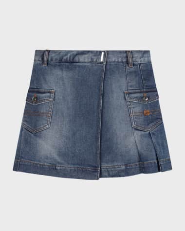 Givenchy Girl's Pleated Denim Skirt, Size 4-6