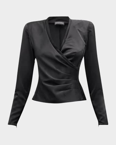 Emporio Armani Pleated Crossover Blouse