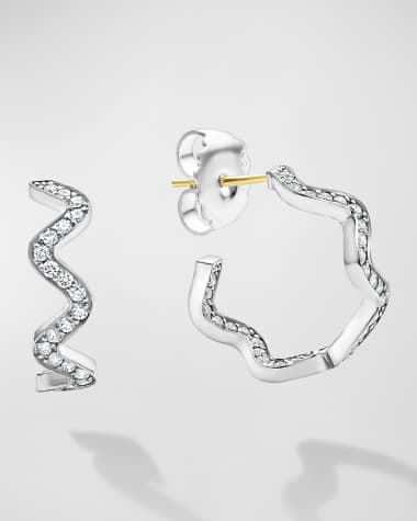 LAGOS Caviar Spark Diamond Wave Hoop Earrings in Sterling Silver