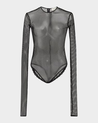 Salon 1884 Tyce Fishnet Long-Sleeve Bodysuit