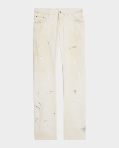 Helmut Lang Men's Low-Rise Jeans with Paint Splatter