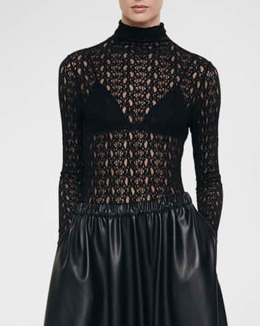 Enza Costa Lace Long-Sleeve Turtleneck Top