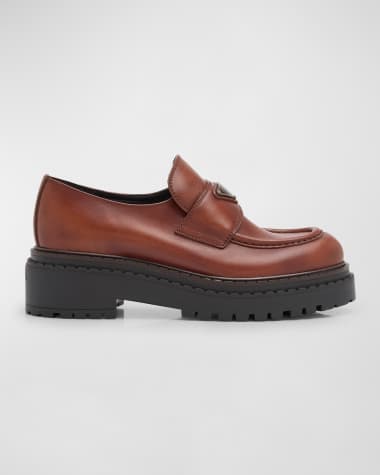 Prada Chocolate Calfskin Platform Loafers