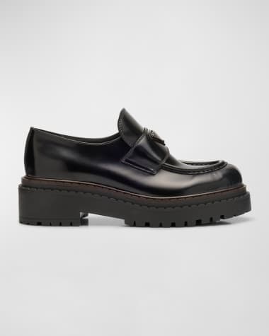 Prada Chocolate Calfskin Platform Loafers