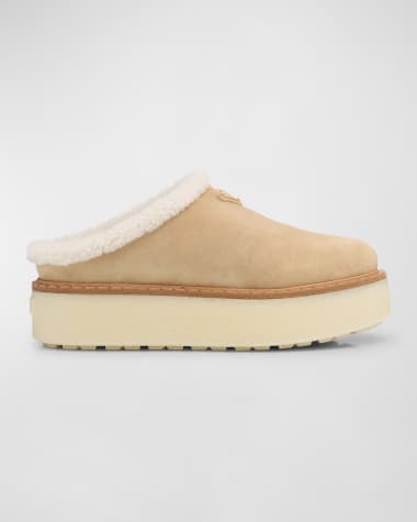 Prada Suede Shearling Cozy Platform Mules