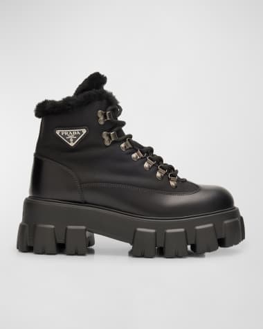 Prada Monolith Nylon Shearling Hiker Boots