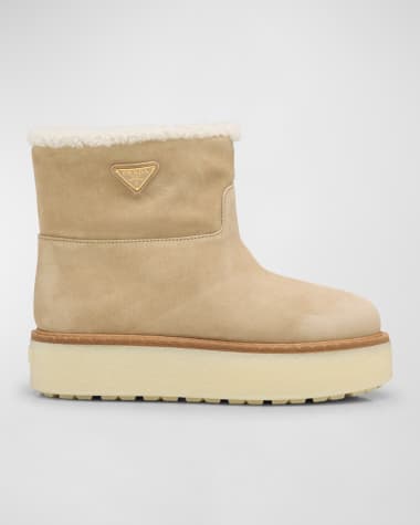 Prada Suede Shearling Cozy Platform Booties