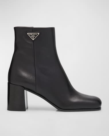 Prada Calfskin Block-Heel Ankle Boots