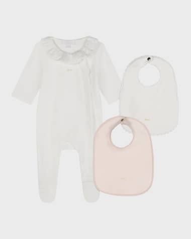 Chloe Girl's Logo-Print Pajama & Bibs Set, Size Newborn-6M