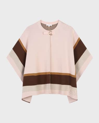 Chloe Girl's Striped Logo-Print Cape, Size 8-14