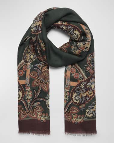 Etro Floral Wool-Cashmere Scarf