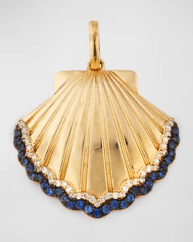 Siena Jewelry 14K Yellow Gold Diamond Sapphire Shell Charm Necklace