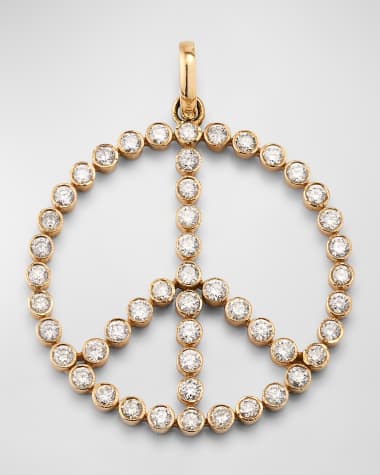 Siena Jewelry 14K Yellow Gold Large Peace Sign Bezel Diamond Pendant