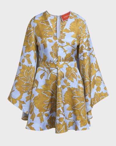 La DoubleJ Magnifico Long-Sleeve Silk Mini Dress