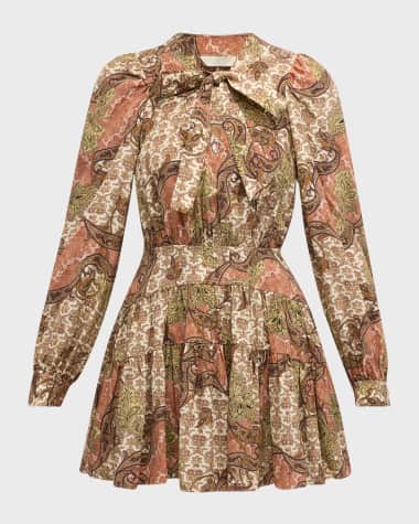 Ulla Johnson Maris Paisley Long-Sleeve Mini Dress