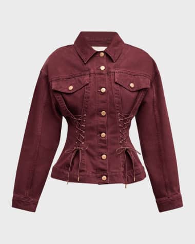 Ulla Johnson Naomi Lace-Up Nipped-Waist Denim Jacket
