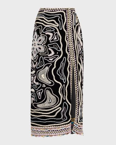 Ulla Johnson Adara Embellished Silk-Blend Midi Skirt
