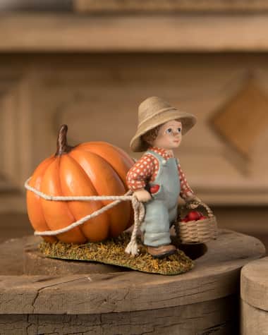 Bethany Lowe Paulie Pulling Pumpkin Figurine