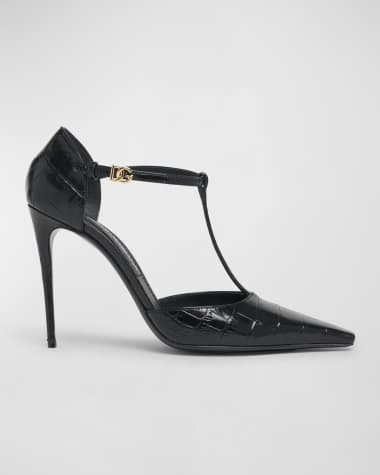 Dolce&Gabbana Croco T-Strap Stiletto Pumps