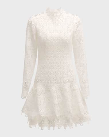 SIMKHAI Joy Guipure Lace Long-Sleeve Mini Dress