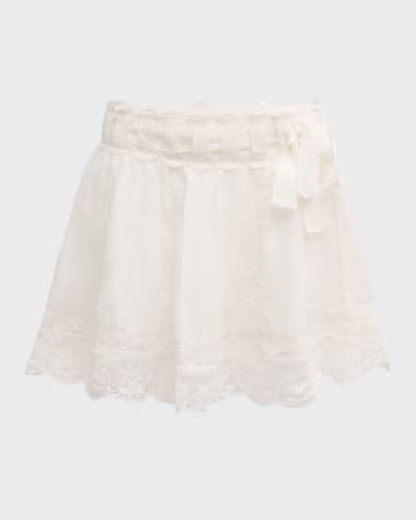 LoveShackFancy Matera Ribbon-Waist Cotton Dobby Stripe Mini Skirt