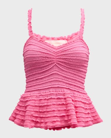 LoveShackFancy Azami Pleated Frill Peplum Top