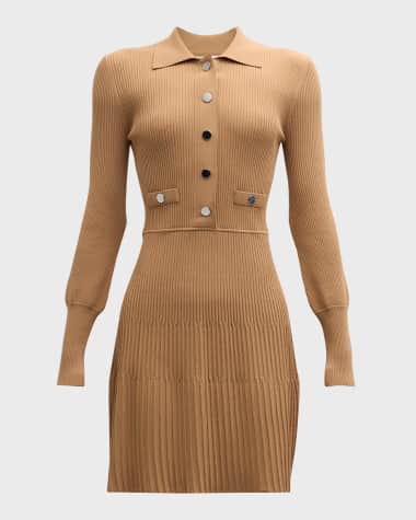 Veronica Beard Lauper Long-Sleeve Ribbed Mini Dress