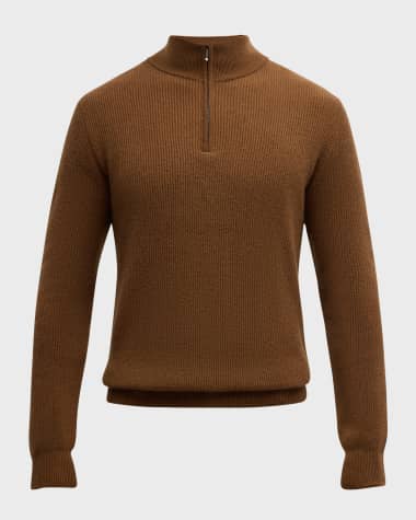 Neiman Marcus Men's Ribbed Quarter-Zip Sweater