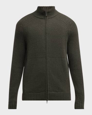 Neiman Marcus Men's Mixed Rib Full-Zip Sweater