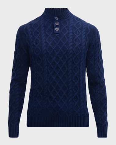 Neiman Marcus Men's Cabled Button Pullover Sweater