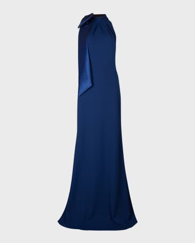 Tadashi Shoji Sleeveless Mock-Neck Bow Gown