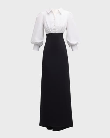 Badgley Mischka Collection Blouson-Sleeve Shirt Gown