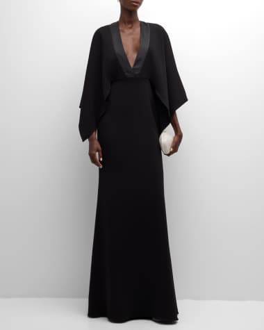 Badgley Mischka Collection Cape-Sleeve Trumpet Gown