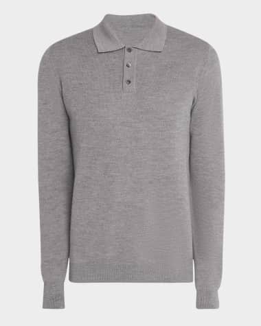 Neiman Marcus Men's Lightweight Milano Stitch Polo Sweater