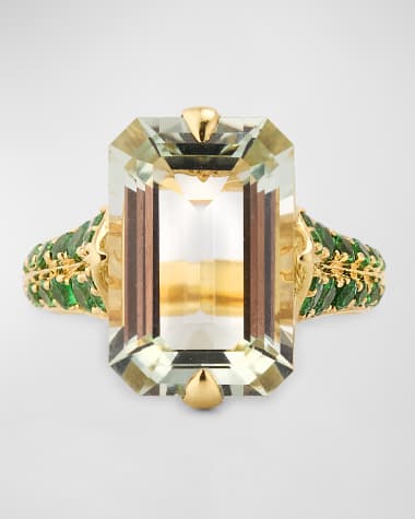 Goshwara 18K Rain Forest Emerald Cut Presiolite and Tsavorite Statement Ring