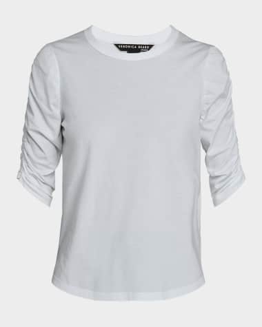 Veronica Beard Waldorf Ruched-Sleeve Tee