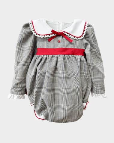 Petite Maison Kids Girl's Georgina Tartan-Print Ruffle Trim Romper, Size 3M-24M