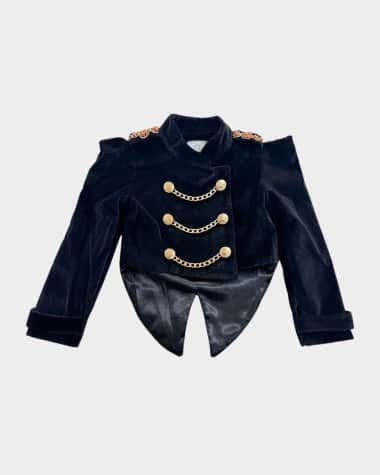 Petite Maison Kids Girl's Charlie Velour Button & Chain Jacket, Size 12M-12