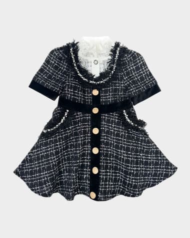 Petite Maison Kids Girl's Orea Tweed Lace Trim Dress, Size 12M-12