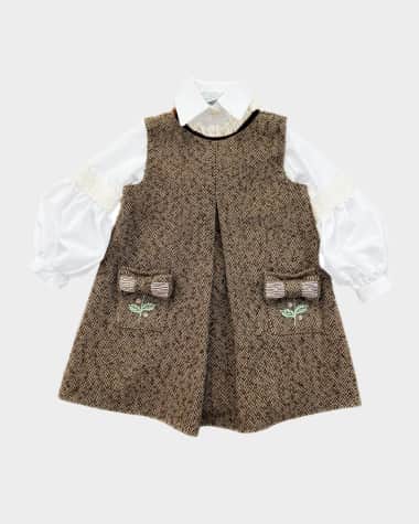 Petite Maison Kids Girl's Herringbone Blouse & Tweed Dress Set, Size 12M-10