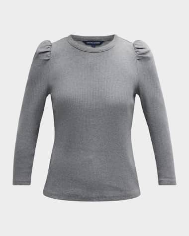 Veronica Beard Britney Knit Puff-Sleeve Top
