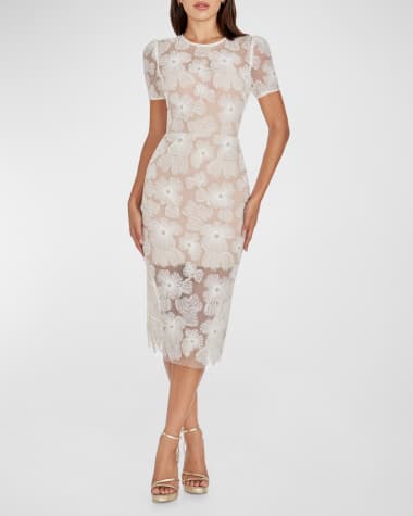 Dress the Population Black Label Lia Beaded Flower-Embellished Midi Dress