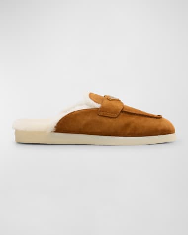 Prada Suede Shearling Mule Loafers