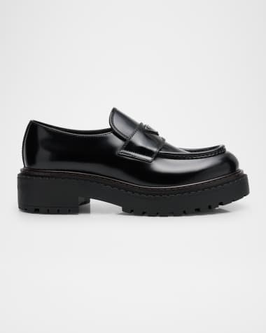 Prada Men's Brushed Leather Lug-Sole Loafers